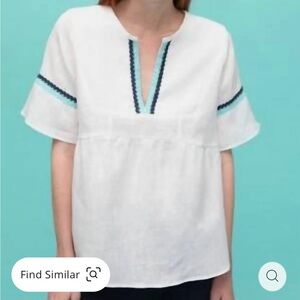 Vilagallo Women’s Sleeve Blouse Top White/Blue/Teal Beachy Boho EU 36 US Small